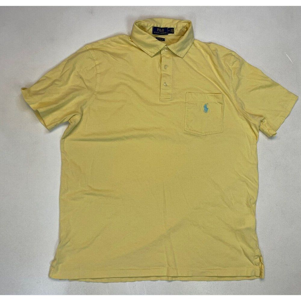 Polo Ralph Lauren Polo Shirt Men Classic Fit Medium Yellow Pony Blue Pocket